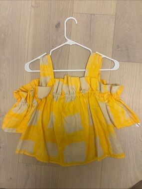WHIT Yellow & Cream Square-Print Off-Shoulder Crop Top